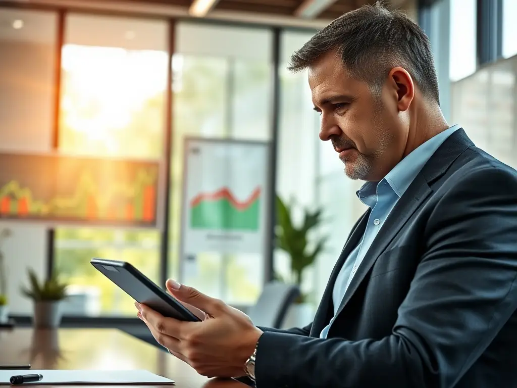 An image of a financial advisor reviewing a company's financial documents with a client, with charts and graphs displayed on a screen, representing ClearPath Finance Group's financial planning services.
