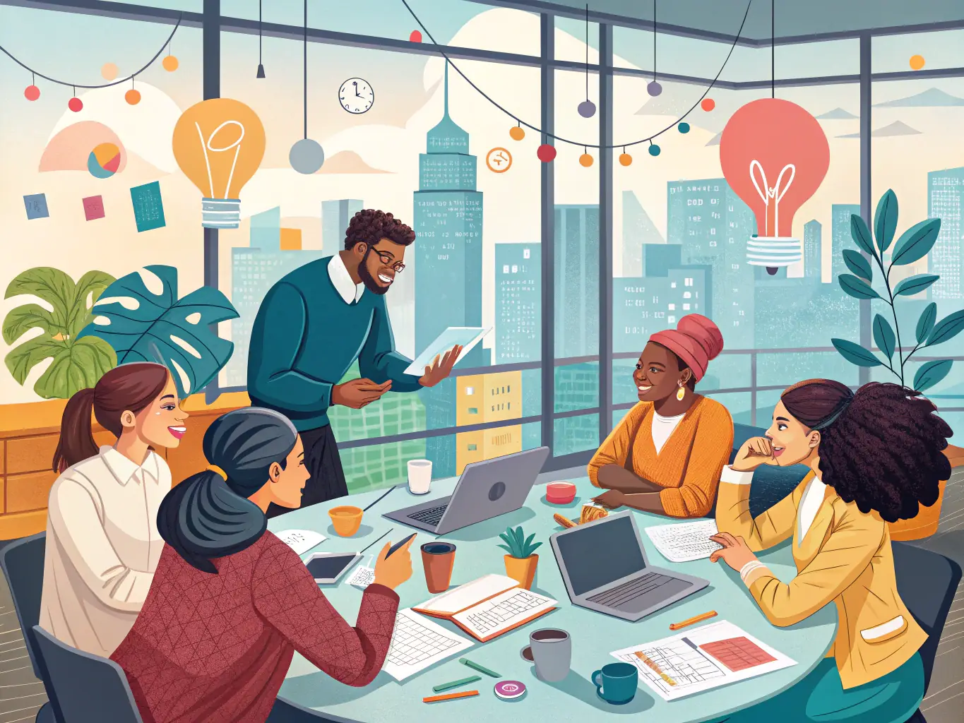 A consultant analyzing market data and strategic options on a digital tablet, with a team collaborating in the background, representing ClearPath Finance Group's strategic business analysis services.