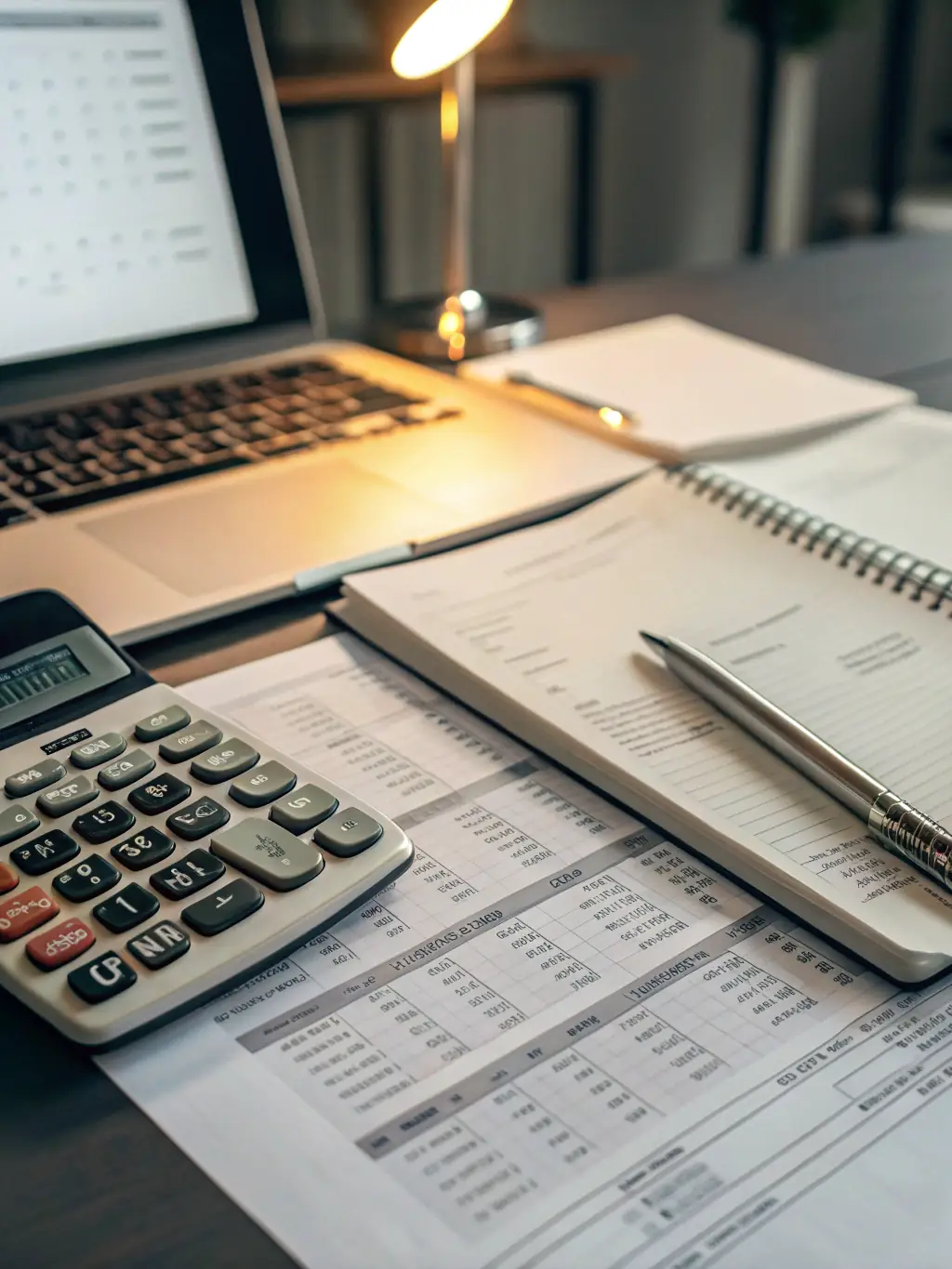 A close-up of a calculator and financial reports, highlighting the importance of accurate financial analysis and reporting.